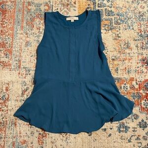 Loft mixed media blue peplum sleeveless top